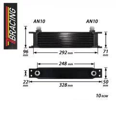 TBRACING Ölkühler 10 Reihen 330mm lang Anschluss Dash 10 7/8 - 14UNF